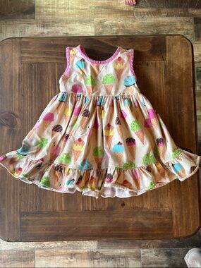 Eleanor Rose Ice Cream Print Ruffle Hem Dress - Pink Multicolor